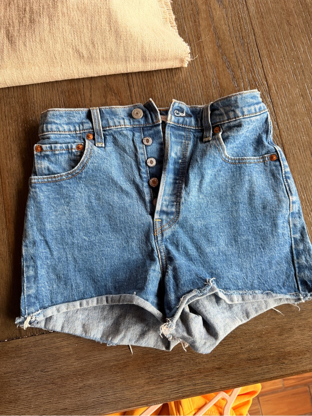 High-Rise Blue Denim Women's Shorts with Button Fly